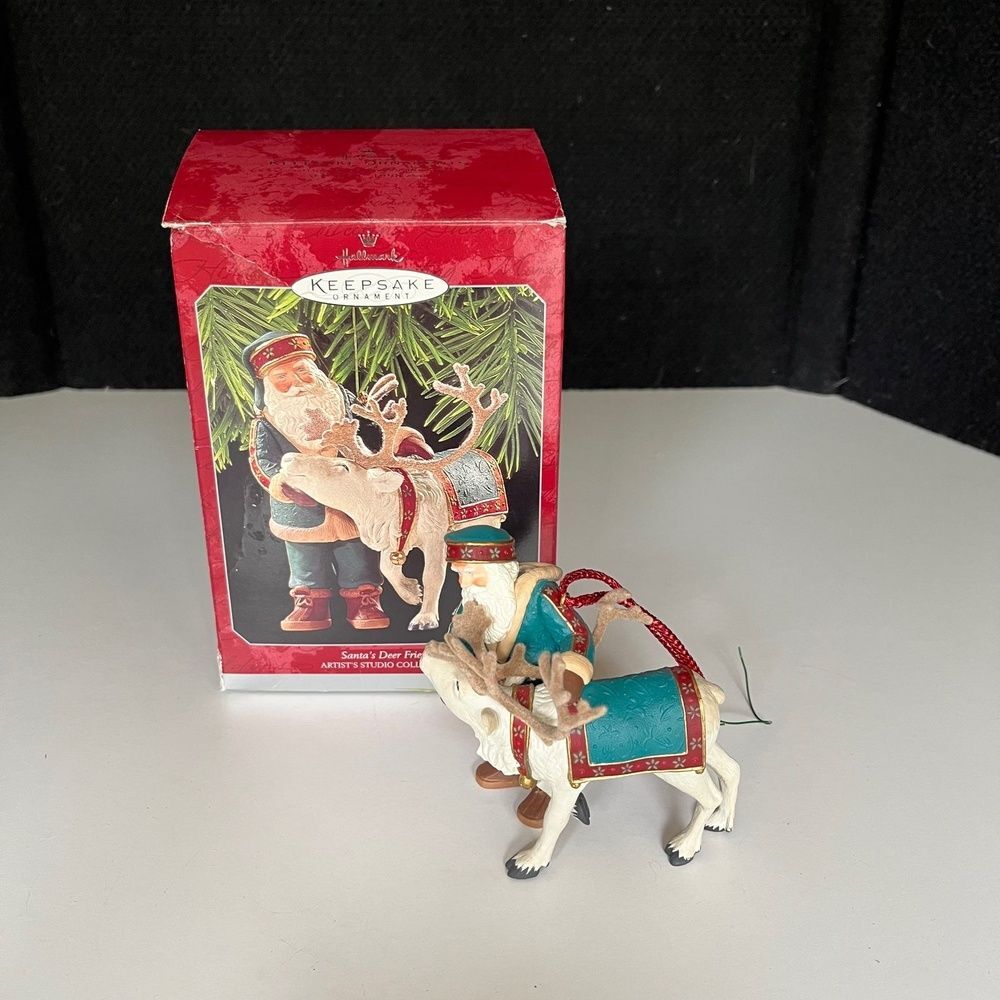 Hallmark Santas Deer Friend Christmas Ornament Artist Studio Coll 1998 Vintage V
